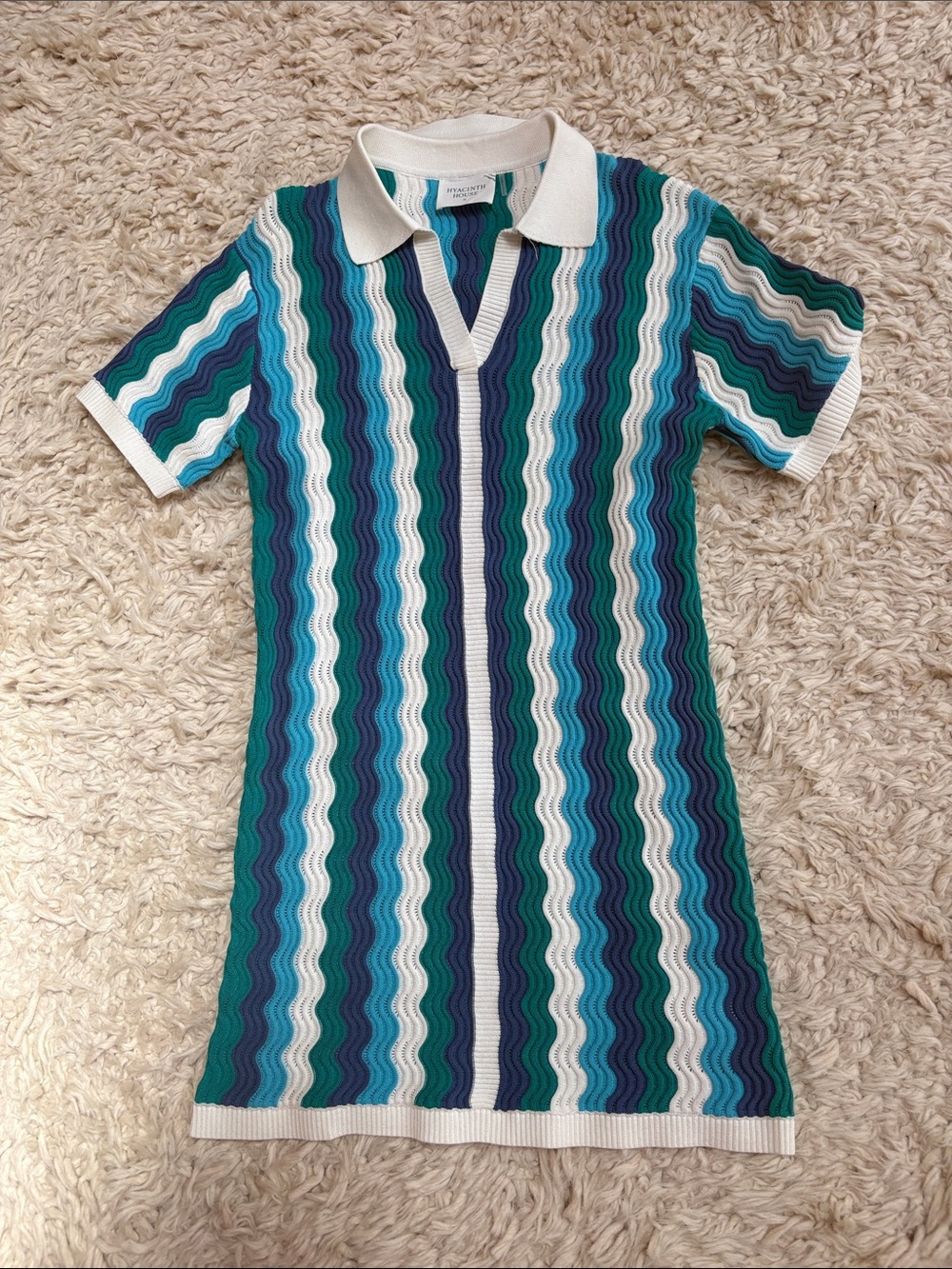 Tnuck Hyacinth House Stripe Knit Dress in Teal, Navy & White size med - Picture 3 of 7
